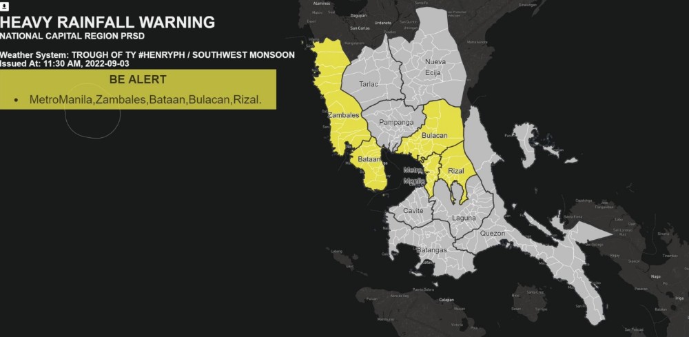 菲气象局对首都区等地发布黄色暴雨警报